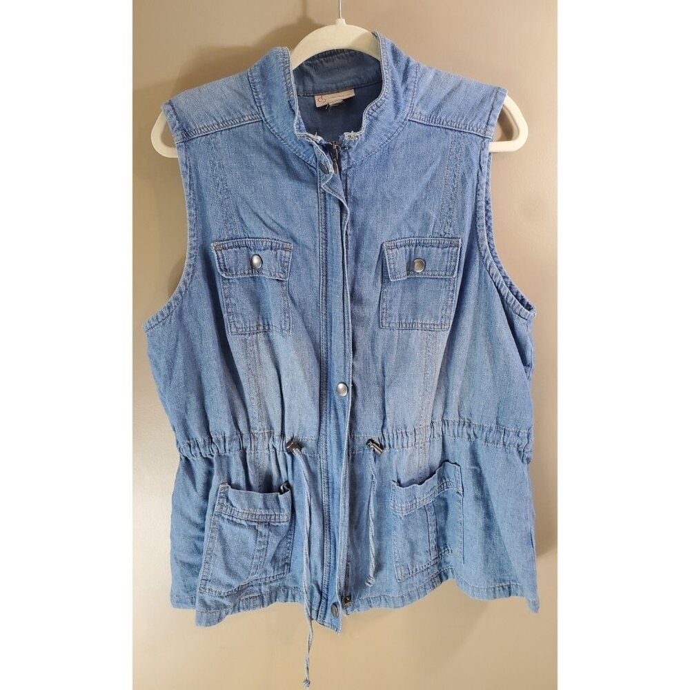 cb established 1962 Denim Full Zip & Snap Vest Sz XL Cinch Waist